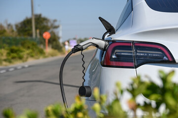 Poster - voiture recharge charge borne station batterie electrique auto 