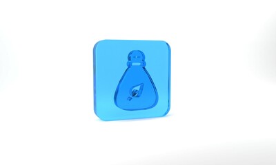 Wall Mural - Blue Garbage bag icon isolated on grey background. Glass square button. 3d illustration 3D render