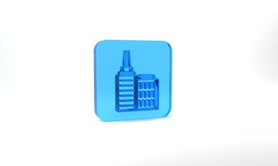 Wall Mural - Blue City landscape icon isolated on grey background. Metropolis architecture panoramic landscape. Glass square button. 3d illustration 3D render