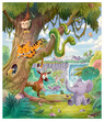 Illustration of childish animals in the jungle