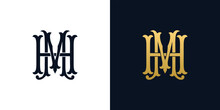 Decorative Vintage Initial Letters MH Monogram. Suitable For Tattoo Studio, Salon, Boutique, Hotel, College, Retro, Interlock Style