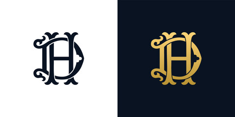 Decorative Vintage Initial letters DH monogram. Suitable for tattoo studio, salon, boutique, hotel, college, retro, interlock style