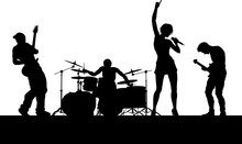 A Musical Group Or Rock Band Playing A Concert In Silhouette