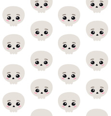 Poster - Vector seamless pattern of hand drawn flat kawaii skull isolated on white background