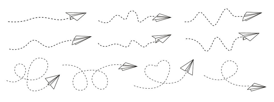 Wall Mural -  - Vector set of hand drawn doodle paper airplane