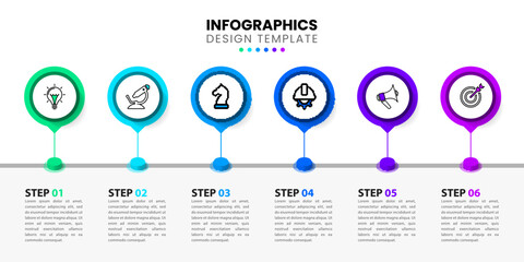 Infographic template. Path and 6 pointers with icons