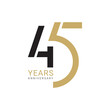 45th, 45 Years Anniversary Logo, number, Golden Color, Vector Template Design element for birthday, invitation, wedding, jubilee and greeting card illustration.