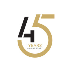 45th, 45 Years Anniversary Logo, number, Golden Color, Vector Template Design element for birthday, invitation, wedding, jubilee and greeting card illustration.