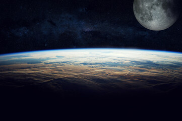 Wall Mural - planet earth and moon on space background. elements of this image furnished by nasa.
