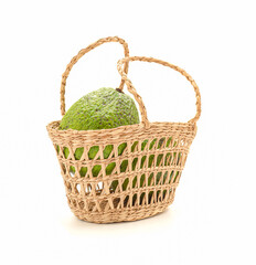 Wall Mural - A basket of avocados on a white background