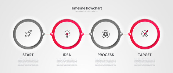 Poster - Timeline circle infographic design with 4 options or steps. Infographics for business concept. Used for presentations workflow layout, banner, process, diagram, flow chart, info graph, annual report.