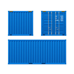 Wall Mural - Realistic Detailed 3d Shipping Cargo Container Blue Set. Vector