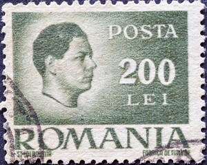 Wall Mural - Romania - Circa 1945: A Postage Stamp from Romania, Showing Tein Portrait by King Michael I of Romania (1921-2017). Around 1945