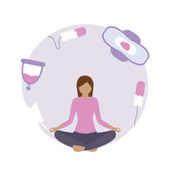 Sticker - female hygiene products menstruation woman in yoga pose