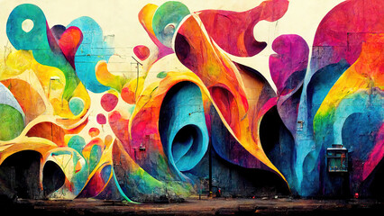 Wall Mural - colorful graffiti on urban wall as street art concept illustration