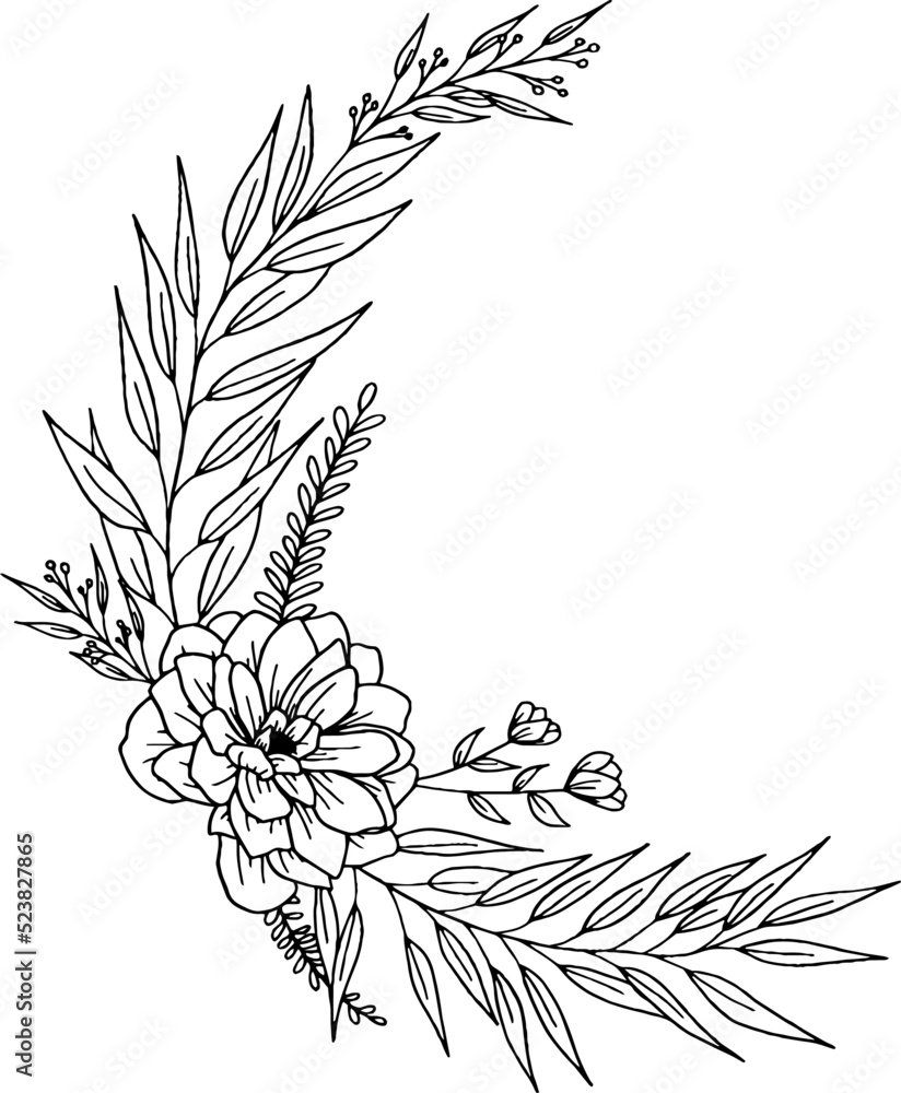Stock-Vektorgrafik „Floral Blumenkranz Line Art“
