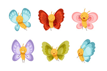 Canvas Print - Adorable Baby Butterfly as Cute Insect with Colorful Wings Vector Set