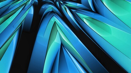 Canvas Print - Abstract technology modern futuristic fractal background in blue and green color. Hard polygon shape, 3D rendering