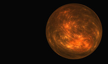 Fiery 3d Sphere, Orange Celestial Body Or Red Planet In Far Deep Black Space. Minimal Simple Digital Artistic Representation Of Space And Infinity. Fictional Fantasy Great For Design Ideas, Projects.