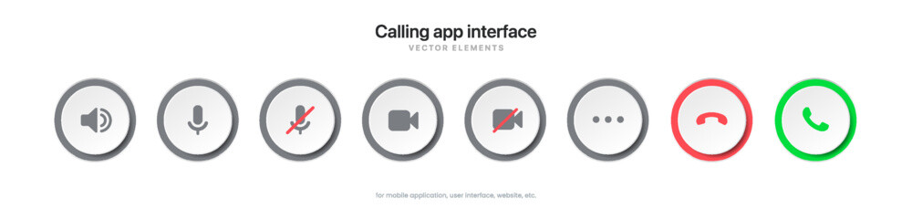Poster - 3d phone calling icon set. Streaming icon set. Video call buttons set. Collection of internet conversation buttons. A set of video communication elements. Call screen interface. Stock vector EPS10