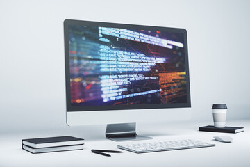 Wall Mural - abstract creative coding illustration on modern computer monitor, software development concept. 3d r