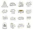 © saltoli - Set of line art Christmas holidays hand written lettering typography phrase, hand drawn quotes for banner, poster, card design.