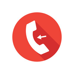 Poster - Phone call flat icon, round button, long shadow style.