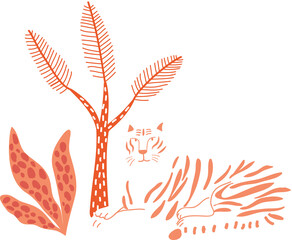 Cute Tiger Safari animal and leaves