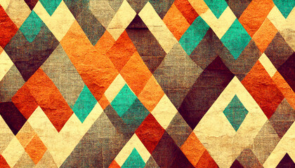 Wall Mural - 3D Render close up shot of indian fabric with colorful pattern. Abstract background.