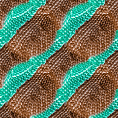 Wall Mural - Seamless Knitted Pattern. Turquoise Wool Natural.