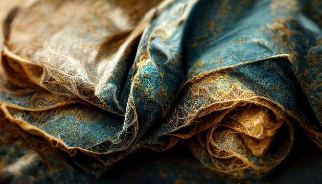 Fabric texture, metallic and blue colors.