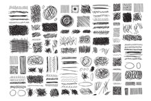 Set Hand Drawn Texture Scribble Marker And Ink Patterns. Hand Drawing Texture. Vector