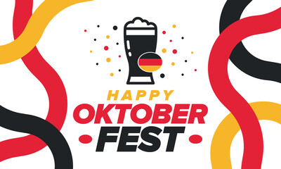 Wall Mural - Oktoberfest. Traditional beer festival in Germany. Celebration annual worldwide in september and october. Bavarian party. German event. National flag. Poster, banner, patten. Vector illustration 