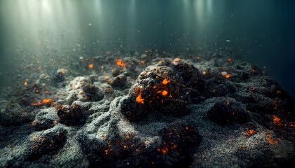 Underwater volcano spews hot lava