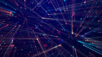 Wall Mural - magic multicolored sparkles of light with rays form flickering abstract simple structures like fiber