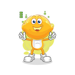 lemon head full battery character. cartoon mascot vector