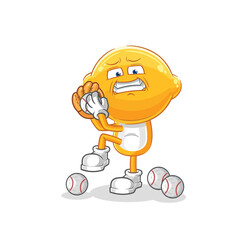 Wall Mural - lemon head baseball pitcher cartoon. cartoon mascot vector