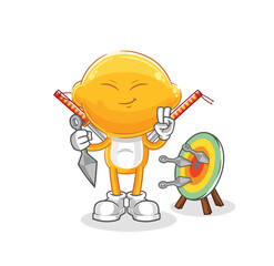 Sticker - lemon head ninja cartoon. character vector