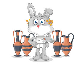 rabbit with greek clothing. cartoon mascot vector