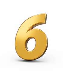 Sticker - 3d rendering of a golden number 6 isolated on a white background