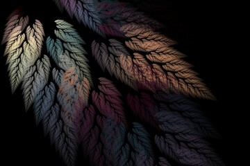 Wall Mural - 3d render of colorful fractal wings pattern isolated on a black background