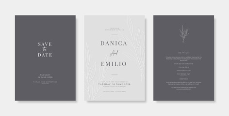 premium wedding invitation template. wedding engagement template with monchrome style. engraved wedd