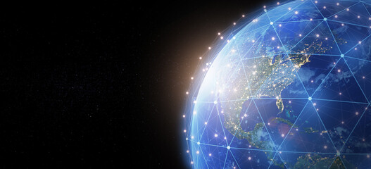 Wall Mural - Earth view from outer space. Global Sphere network structure. block chain technology. Planet and communication. Future technology world 3D illustration background