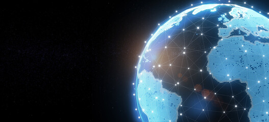 Wall Mural - Earth view from outer space. Global Sphere network structure. block chain technology. Planet and communication. Future technology world 3D illustration background