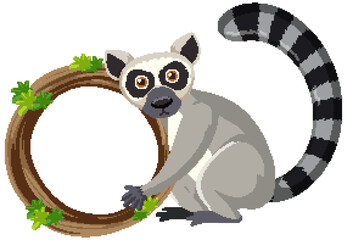 Sticker - Lemur with blank round frame