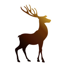 Silhouette Of A Wild Deer With Beautiful Antlers. Black With Gradient. Vector Illustration Isolated On White Background