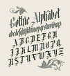 © paseven - Gothic font. Full set of capital letters of the English alphabet in vintage style. Medieval Latin letters. Vector calligraphy and lettering. Suitable for tattoo, label, headline, poster