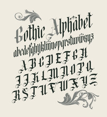 gothic font. full set of capital letters of the english alphabet in vintage style. medieval latin le