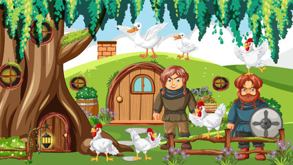 Poster - Hobbit cartoon scene with animals