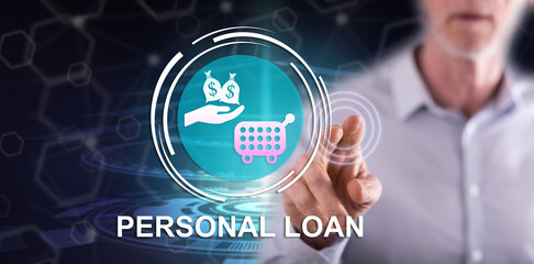 Wall Mural - Man touching a personal loan concept